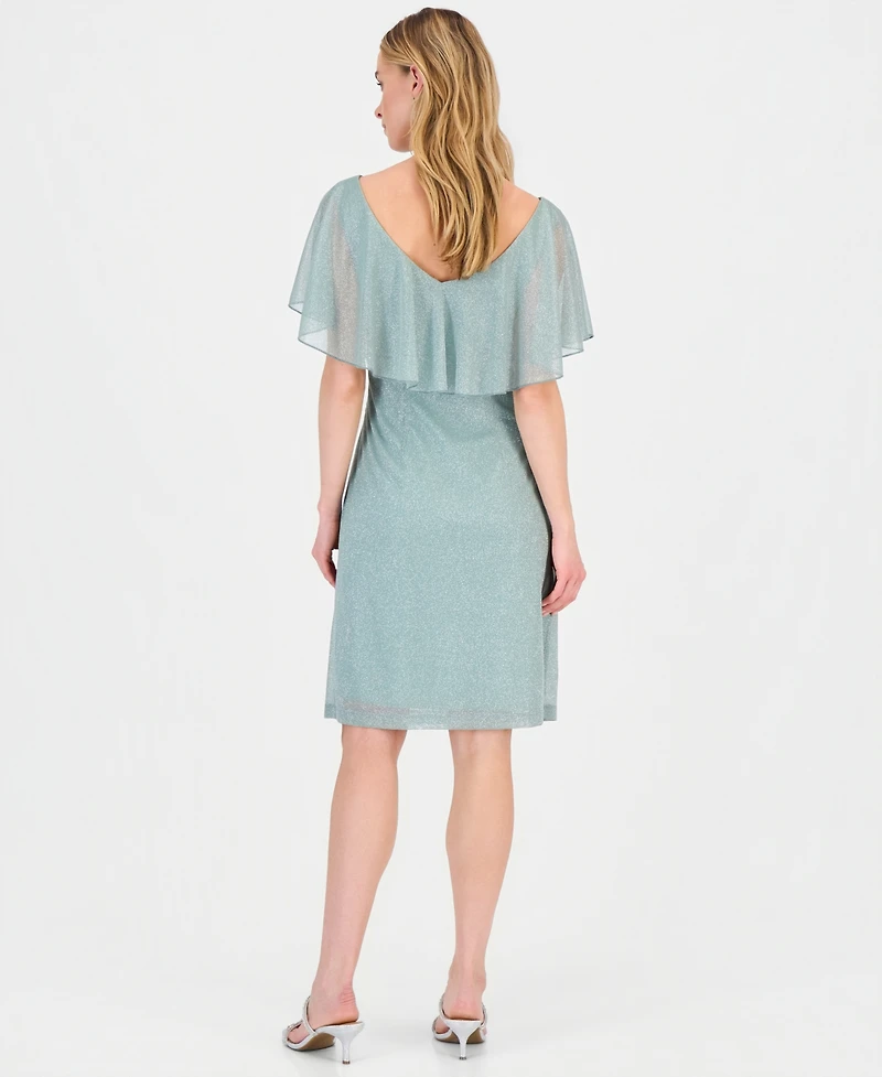 Connected Women's Cape-Overlay Glitter Sheath Dress