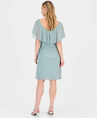 Connected Women's Cape-Overlay Glitter Sheath Dress