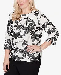 Alfred Dunner Petite Crowd Pleaser Embroidered Flower Top with Necklace