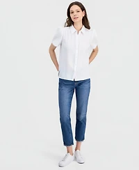 Nautica Women's Cotton Bobble-Trim Short-Sleeve Shirt