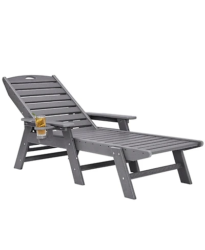 Draft - Mecale Hdpe Chaise Lounge Chair, 400 lbs Capacity, 6-Position Adjustable Patio Lounge Chair with Backrest and Cup Holder, Gray