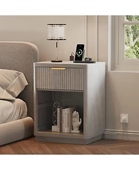 gaomon Fluted Nightstand with Charging Station, Mid Century Modern Fluted Nightstand, Wooden Night Stand