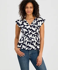 Nautica Women's Bubble-Sleeve Paisley-Print Peplum Top