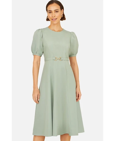 Yumi Women's Buckle Detail Short Sleeve Skater Dress