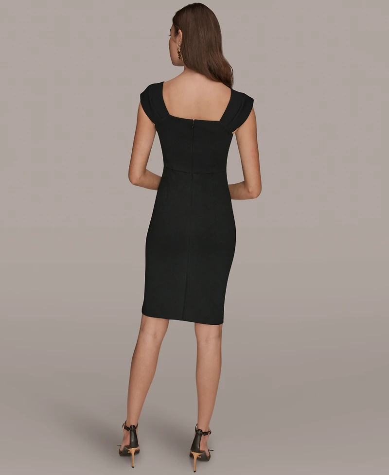 Donna Karan New York Women's Asymmetrical Neck Sheath Ruffle Dress