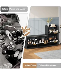 gaomon Farmhouse Shoe Cabinet with Bench, 4 Flip Drawers, Comfortable Cushioned Seat, Entryway Shoe Storage Organizer