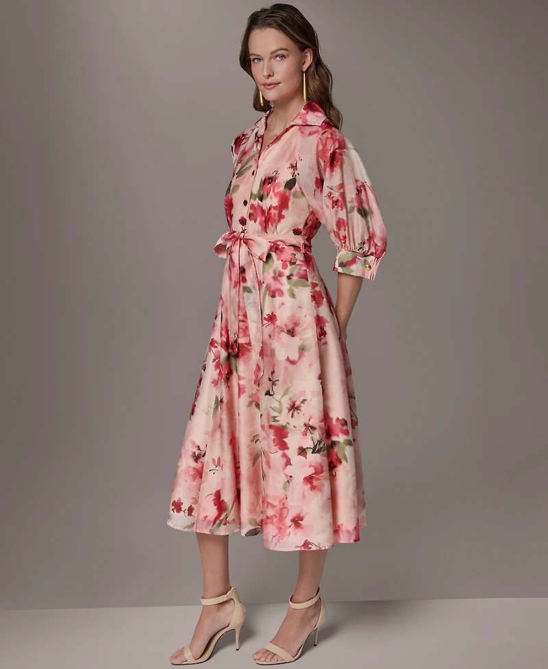 Donna Karan New York Women's Printed Collared Neck Shirt Dress