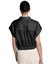 Kenneth Cole Women's Button Front Collared Cropped Shirt