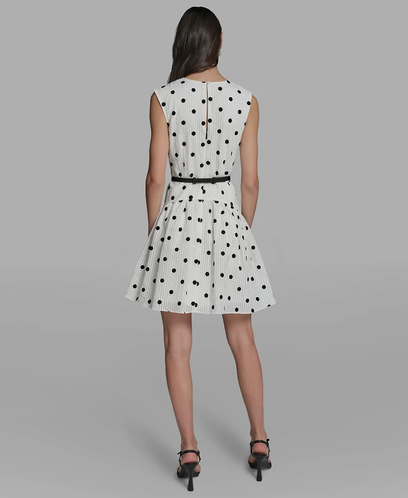 Karl Lagerfeld Paris Women's Cap-Sleeve Flocked Polka Dot Mini Dress