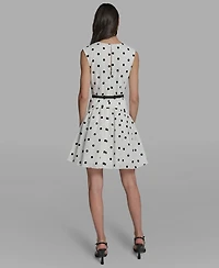 Karl Lagerfeld Paris Women's Cap-Sleeve Flocked Polka Dot Mini Dress