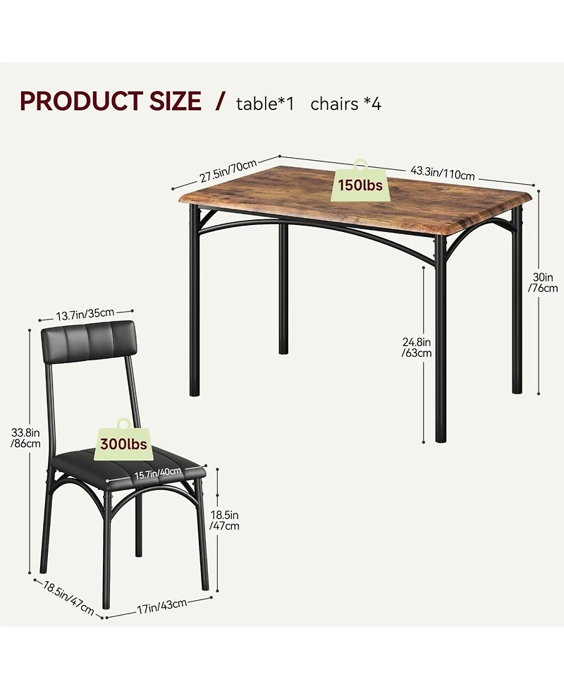 gaomon “5 Piece Dining Set for 4 with Rectangular Table & Upholstered Chairs for Kitchen or Apartment”