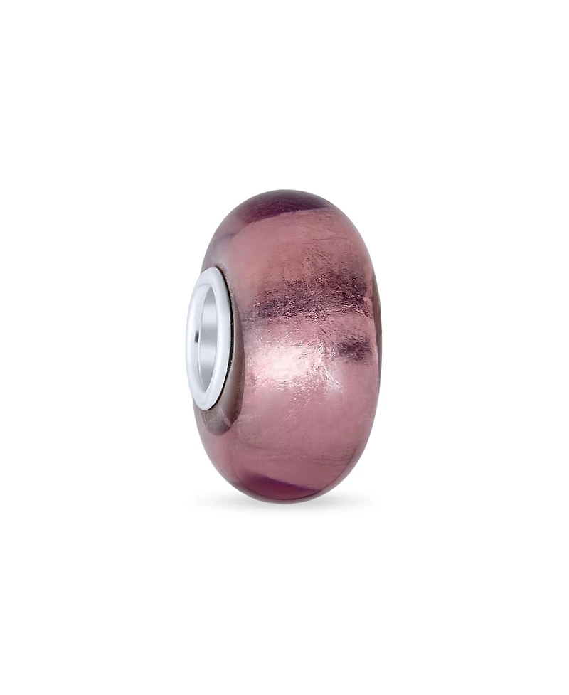 Bling Jewelry Set of 4 Translucent Solid Metallic Rose Pink Glass Charm Bead with Sterling Silver Core