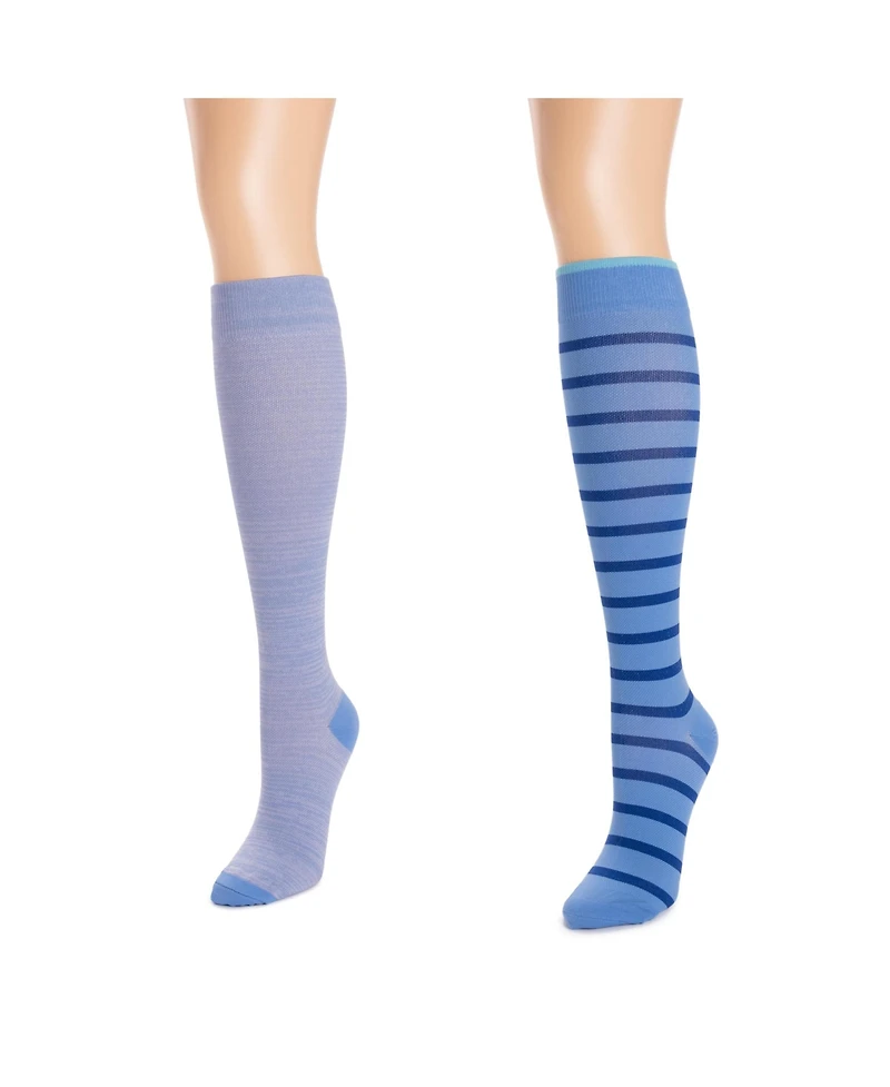 Muk Luks Women's 2 Pair Pack Nylon Compression Knee High Socks, One Wide