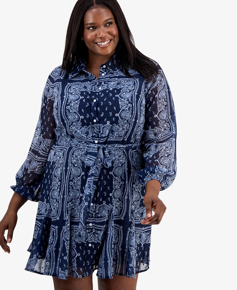 On 34th Trendy Plus Tie-Belt Shirtdress, Macy's Exclusive