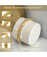 Rachel Glauber 14k Gold Plated with Cubic Zirconia 3D Textured Bangle Bracelet