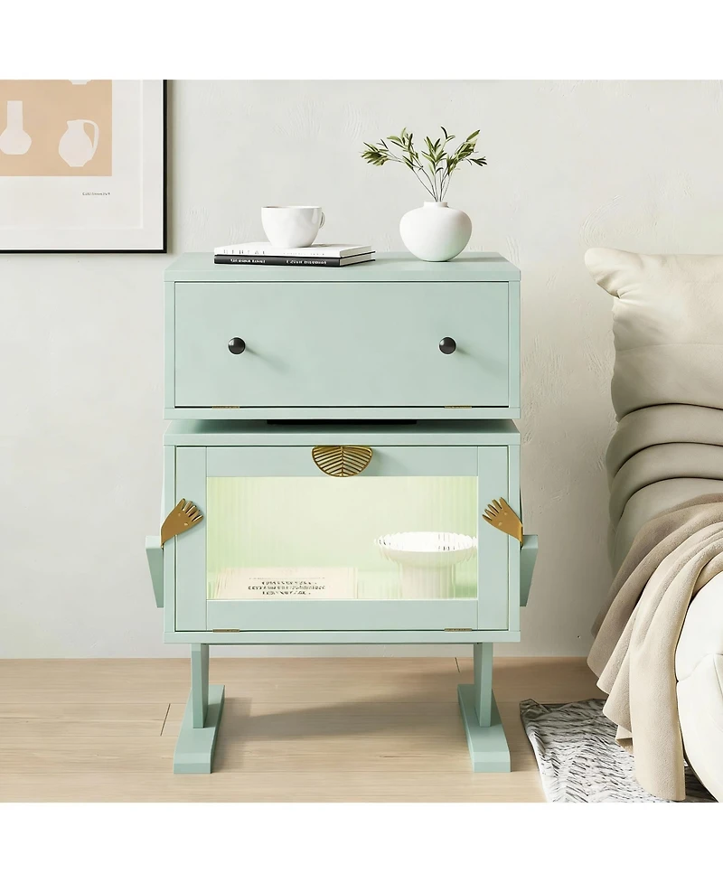 Ygii Led Nightstand with 360° Rotating Drawer for Bedroom or Office