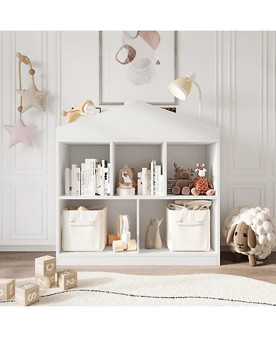 gaomon 5-Cubby Kids Bookshelf – White Wooden Toy Storage Organizer, Toddler Bookcase and Playhouse Cabinet Shelf for Playroom, Nursery