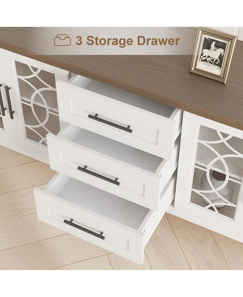 gaomon Farmhouse Tv Stand with Glass Door for 70 Inch Tv, Mid Century Modern Entertainment Center for Living Room