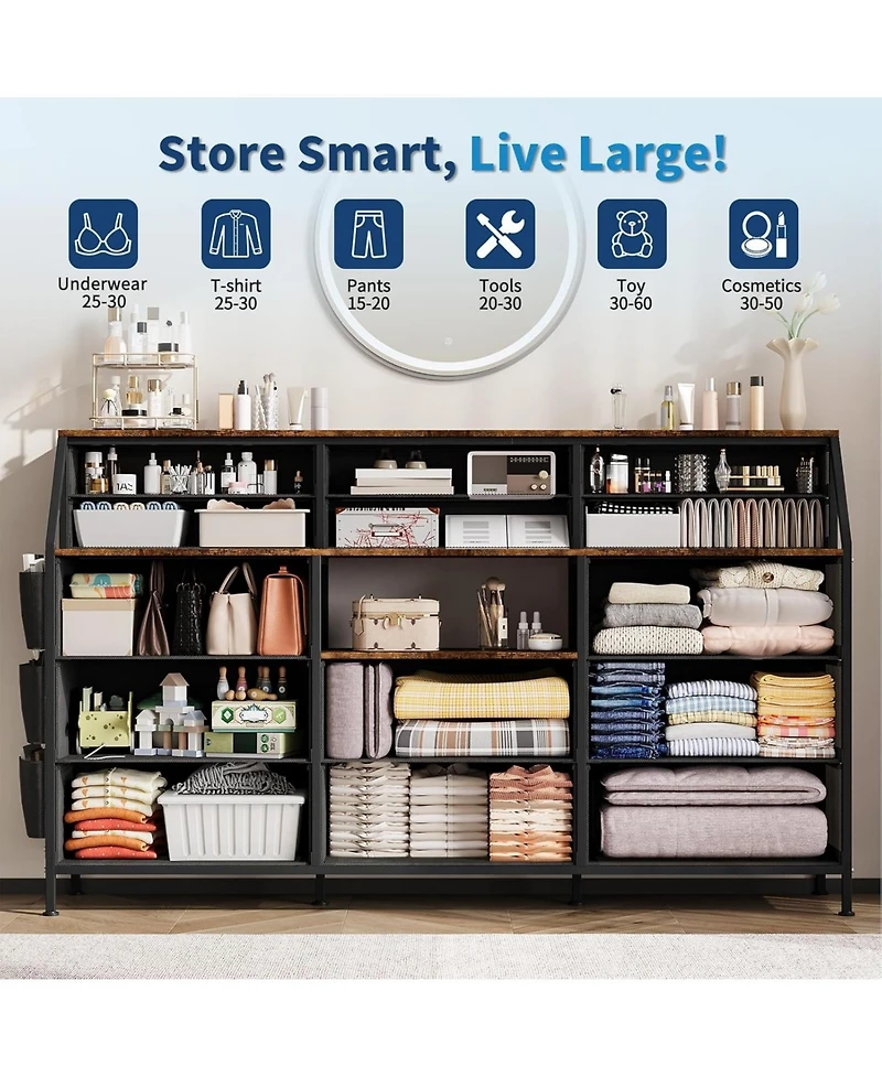 gaomon Dresser with 14 Fabric Drawers, Tall Storage Organizer with Wooden Top & Metal Frame for Bedroom, Living Room, Closet