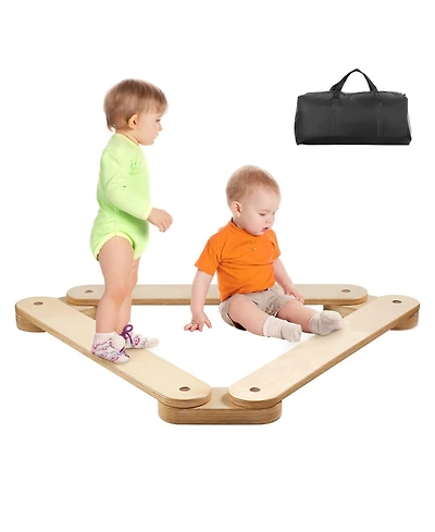 Sugift 3-Piece Wooden Balance Beam Stepping Stones for Toddler Motor Skills Development