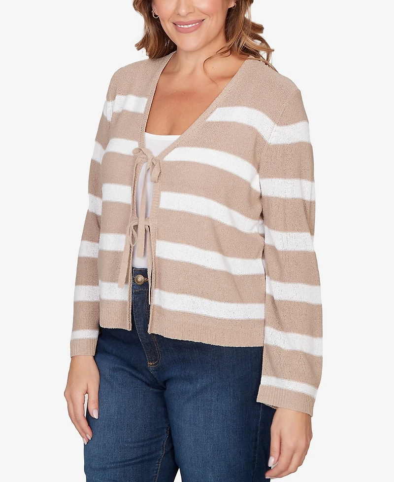 Ruby Rd. Plus Striped Tie Front Cardigan Sweater