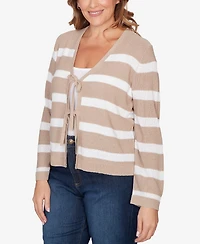 Ruby Rd. Plus Striped Tie Front Cardigan Sweater