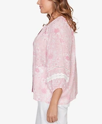 Ruby Rd. Plus Size Floral Silky Gauze Peasant Top