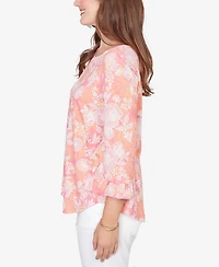 Ruby Rd. Plus Floral Puff Print Ruffle Knit Top