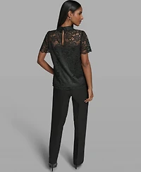 Karl Lagerfeld Paris Women's Short-Sleeve Woven Blouse