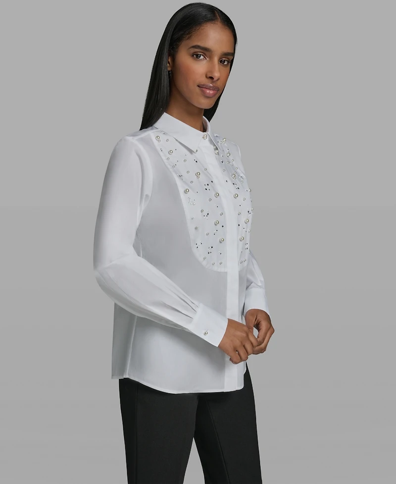 Karl Lagerfeld Paris Women's Collared Woven Blouse