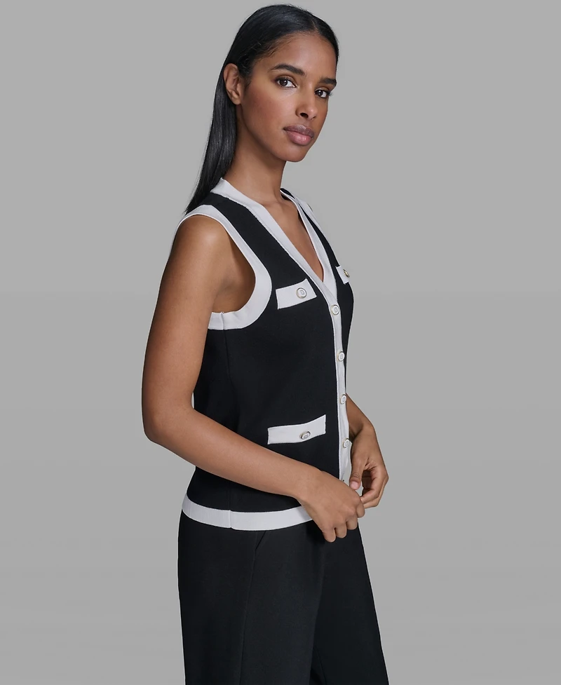 Karl Lagerfeld Paris Women's Button-Down V-Neck Sweater