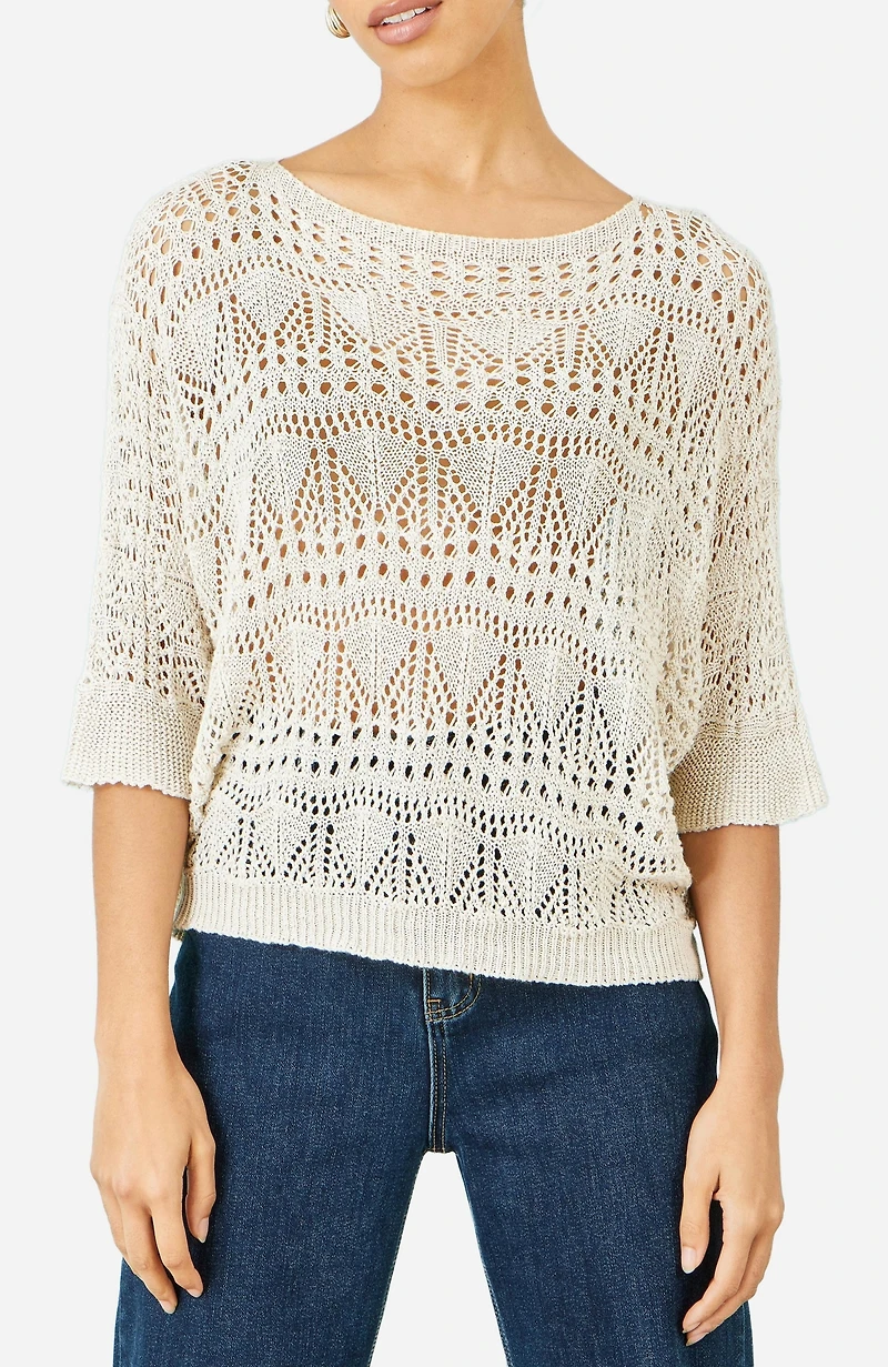 Yumi Women's Cotton Mix Relaxed Fit Pointelle Jumper