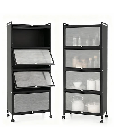Yigii 5-Tier Rolling Kitchen Storage Cabinet with Flip Doors and Casters