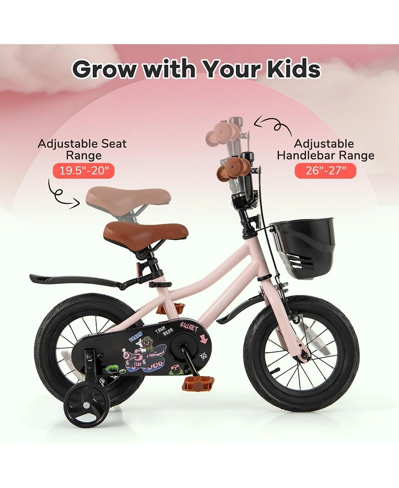 Mecale 12 Inches Kids Bike with Basket and Adjustable Handlebar for 3-4 Years Old