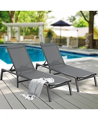 Mecale 2-Piece Outdoor Patio Chaise Lounge Chair Set with Adjustable 5-Position Backrest