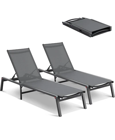 Mecale 2-Piece Outdoor Patio Chaise Lounge Chair Set with Adjustable 5-Position Backrest