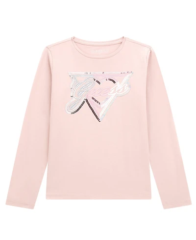 Guess Big Girls Long Sleeve Embroidered Sequin Logo T-Shirt