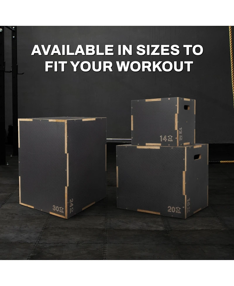 Signature Fitness 16" x 14" x 12" Wooden Plyo Box Non-Slip Jump Platform, Gray