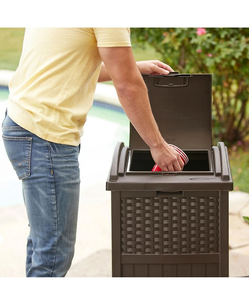 Suncast GHW1732 Trashcan Hideaway Outdoor 33 Gallon Garbage Waste Bin, Brown