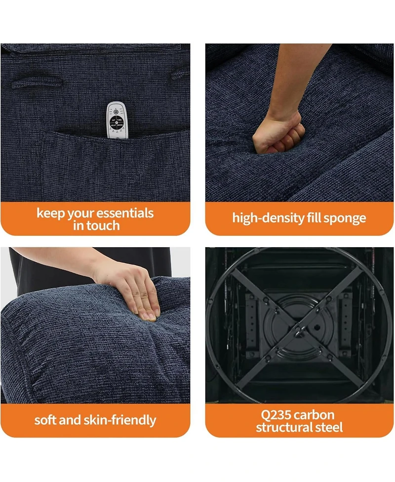 gaomon 360°Swivel Rocker Recliner Chair for Adult,Massage and Heat Swivel Rocker Recliner Chair w/Adjustable Backrest and Footrest for Adult