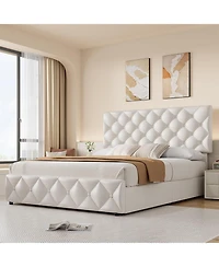 Gaomon Bed Frame with 4 Storage Drawers, Faux Leather Upholstered Platform Bed Frame with Adjustable Headboard