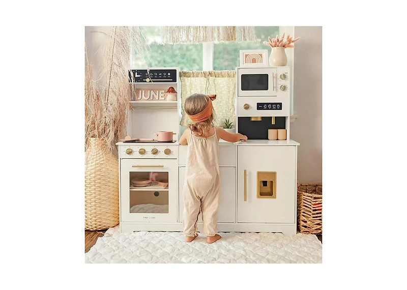 Tiny Land Iconic Wooden Play Kitchen – Cream Pretend Cooking Set for Kids