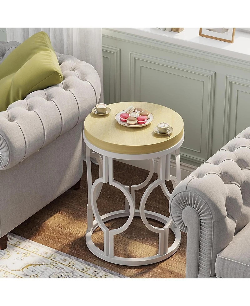 Tribesigns Round End Table, Industrial SideTable with Metal Hollow Frame, Small Bedside Table