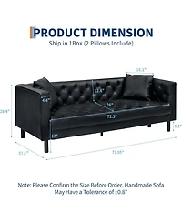 gaomon 78" Leather Couch, Handmade Button Tufted 3 Seater Chesterfield Sofa with Deep Seat and 2 Pillows for Living Room or Apartment