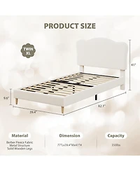 gaomon Upholstered Twin Size Bed Frame for Kids with Scallop Headboard, Cute Velvet Twin Bed for Girls, Boys, Sturdy Platform Bed