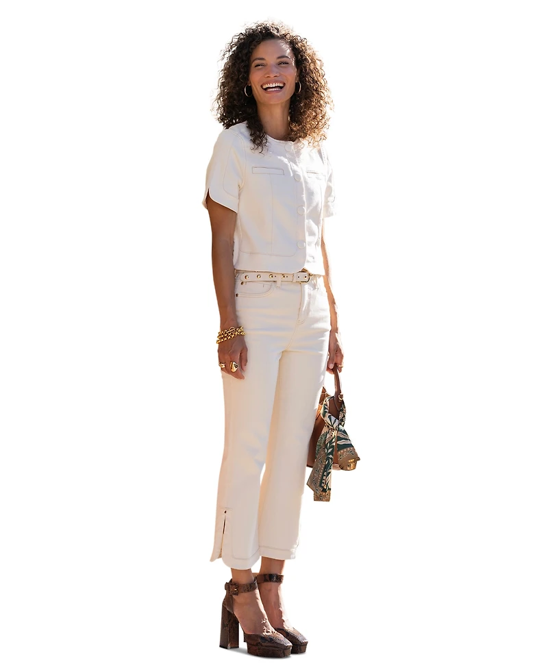 Liverpool Los Angeles Women's Crew Neck Short-Sleeve Cropped Jacket