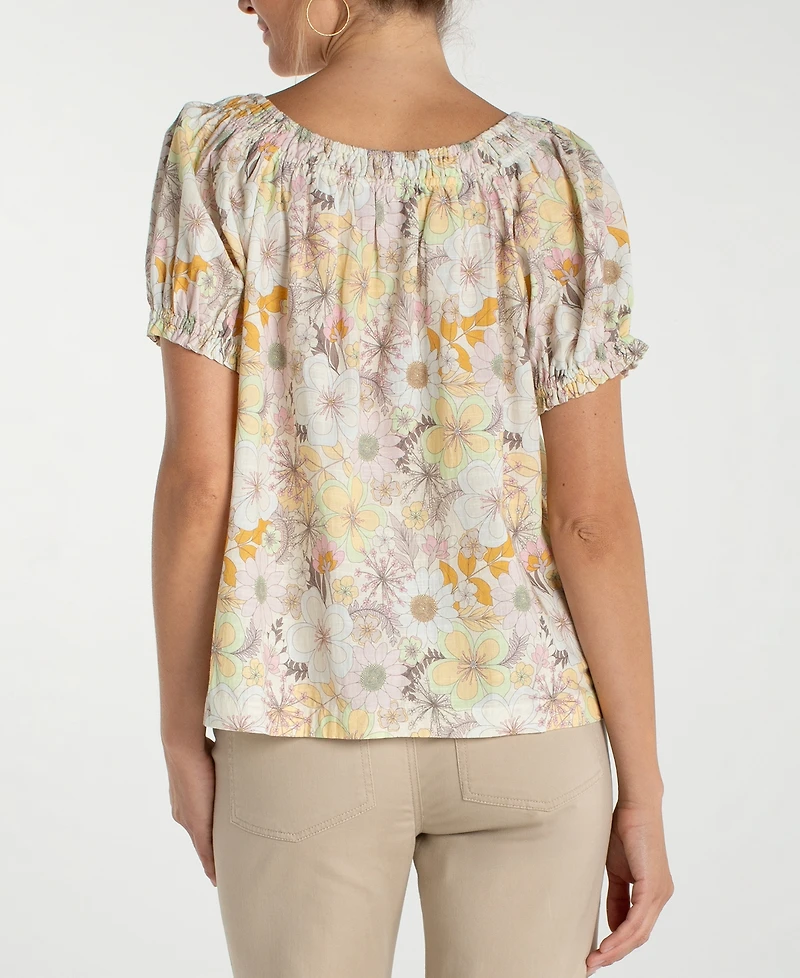 Liverpool Los Angeles Women's Short-Sleeve Tie Neck Woven Blouse