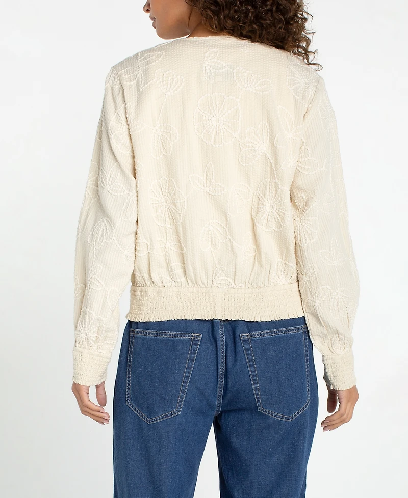 Liverpool Los Angeles Women's Collarless Long-Sleeve Bomber Jacket