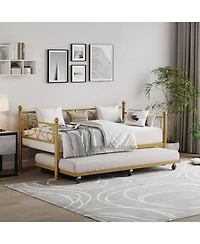 Gaomon Twin Size Metal Daybed Frame with Trundle Heavy Duty Metal Slats, Mattress Foundation Platform Sofa Bed with Headboard for Bedroom
