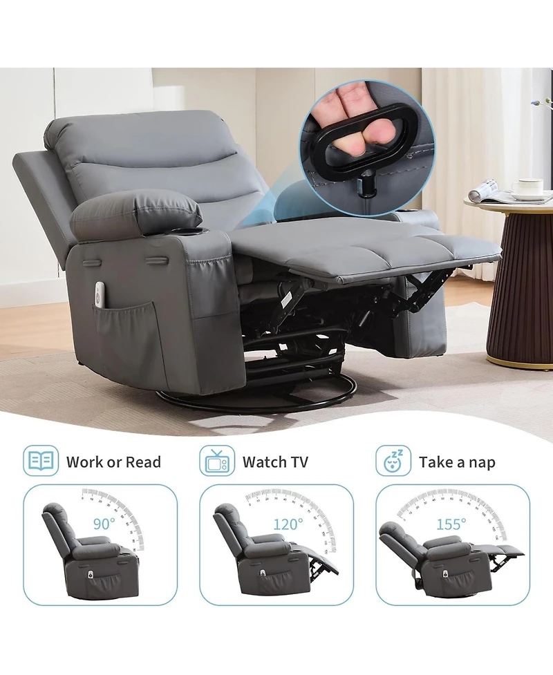 gaomon Swivel Rocker Recliner Chair with Massage and Heat, Oversized Glider Recliner Nursery Chair,Single Sofa Seat